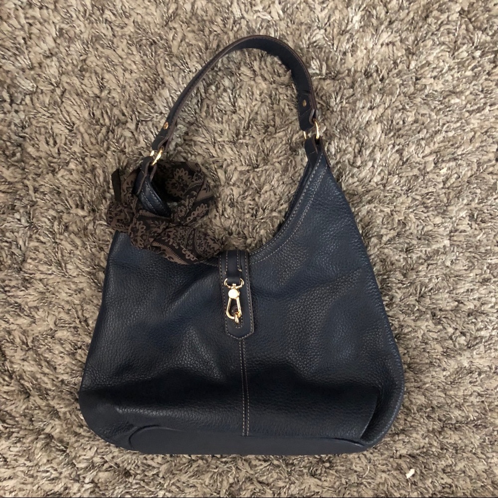 Tignanello Blue Pebbled Leather Handbag